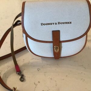 Dooney & Bourke bag, off- white and tan trim, 8”x8”x3”